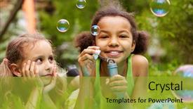  Presentation with soap - Colorful PPT layouts enhanced with cute girl blowing soap bubbles backdrop and a gold colored foreground