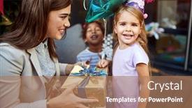  Presentation with cute birthday - PPT theme having cute-girl-celebrates-her-birthday background and a coral colored foreground