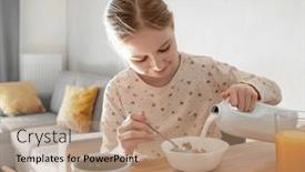  Presentation with oat meal - Theme consisting of cute-girl-child-put-milk background and a coral colored foreground