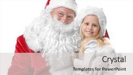  Presentation with cute christmas pug puppy dog - Theme having sitting on santa's lap background and a light gray colored foreground