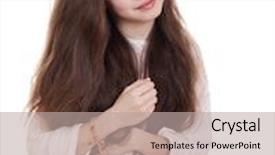  Presentation with thought - Presentation having cute girl deep in thought looking away isolated on white background background and a mint green colored foreground