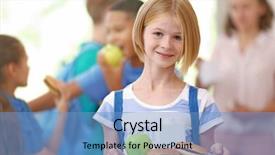  Presentation with school libraries - Amazing PPT theme having cute girl eating at school backdrop and a teal colored foreground