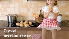  Presentation with muffins - Presentation theme having cute girl eating muffins background and a tawny brown colored foreground