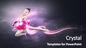  Presentation with performance - Cool new presentation design with cute girl gymnast in performance costume jumping high backdrop and a dark gray colored foreground