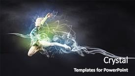  Presentation with performance - Audience pleasing presentation consisting of cute girl gymnast in performance costume jumping high backdrop and a dark gray colored foreground