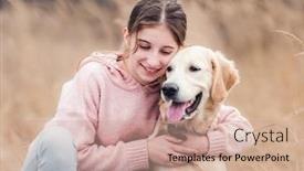  Presentation with golden hollow balls - Cool new theme with cute-girl-hugging-golden-retriever backdrop and a coral colored foreground