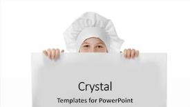  Presentation with poster - Colorful presentation theme enhanced with cute girl in chef uniform with poster on white background backdrop and a light gray colored foreground