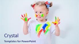  Presentation with middle school teens leisure activities - Colorful presentation theme enhanced with colorful paints childhood leisure activities backdrop and a sky blue colored foreground