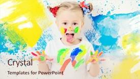  Presentation with middle school teens leisure activities - PPT theme consisting of girl in colorful paints childhood background and a lemonade colored foreground