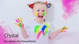  Presentation with colorful - Presentation theme featuring colorful paints childhood leisure activities background and a lavender colored foreground