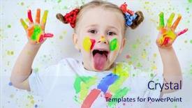  Presentation with middle school teens leisure activities - Presentation design with colorful paints childhood leisure activities background and a sky blue colored foreground