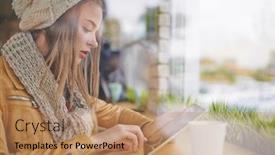  Presentation with cute - Cool new PPT layouts with cute-girl-in-knitted-cap backdrop and a  colored foreground