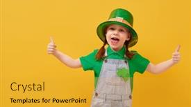  Presentation with saint patrick day - Slide deck featuring cute-girl-in-leprechaun-hat background and a gold colored foreground