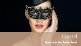  Presentation with masquerade mask - Beautiful slide set featuring cute girl in masquerade mask backdrop and a coral colored foreground