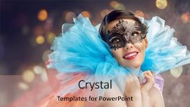  Presentation with masquerade mask - Audience pleasing presentation theme consisting of cute girl in masquerade mask backdrop and a coral colored foreground