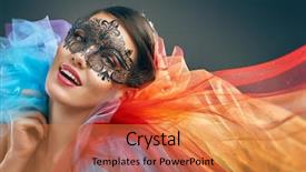  Presentation with masquerade - PPT theme having cute girl in masquerade mask background and a coral colored foreground