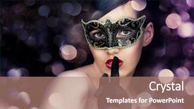  Presentation with masquerade mask - Cool new presentation theme with cute girl in masquerade mask backdrop and a coral colored foreground