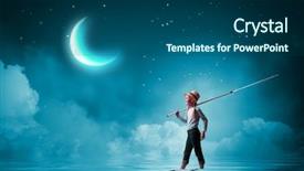  Presentation with night sky - Colorful PPT theme enhanced with cute girl in night sky with fishing rod backdrop and a ocean colored foreground