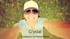  Presentation with done - Cool new presentation with cute girl in the grass smiling at the camera on a bright sunny day done with a retro vintage instagram filter backdrop and a yellow colored foreground