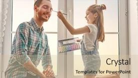  Presentation with father - Cool new slide deck with cute girl is doing make backdrop and a soft green colored foreground