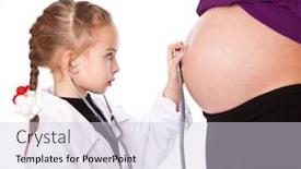  Presentation with listening - PPT layouts having cute girl is listening to her mother's belly isolated on a white background background and a lemonade colored foreground