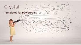  Presentation with doodle - Cool new presentation theme with cute girl looking in spyglass with doodle arrow concept backdrop and a lemonade colored foreground