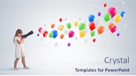  Presentation with telescope - Slides consisting of cute girl looking to air balloons through a telescope background and a sky blue colored foreground