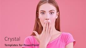  Presentation with cosmetics beauty - PPT theme featuring cute-girl-looks background and a coral colored foreground