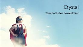  Presentation with super girl - PPT theme featuring cute girl of school age wearing super hero costume background and a light blue colored foreground