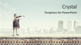  Presentation with super girl - Theme featuring cute girl of school age wearing super hero costume background and a sky blue colored foreground