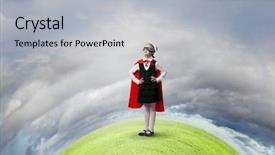  Presentation with super girl - Amazing theme having cute girl of school age wearing super hero costume backdrop and a light gray colored foreground