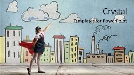  Presentation with super girl - Beautiful slide set featuring cute girl of school age backdrop and a light blue colored foreground