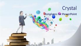  Presentation with school - Colorful presentation theme enhanced with cute girl of school age backdrop and a sky blue colored foreground