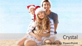  Presentation with christmas girl - PPT layouts having cute girl on beach christmas background and a coral colored foreground