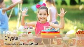  Presentation with cute birthday - Cool new presentation design with cute girl on birthday party backdrop and a coral colored foreground