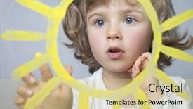 Presentation with painting - Colorful PPT theme enhanced with toddler development - cute girl painting sun backdrop and a blonde colored foreground