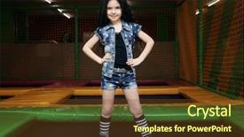  Presentation with two cute sisters playing - Beautiful slide set featuring cute girl playing on trampoline backdrop and a tawny brown colored foreground