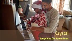  Presentation with christmas girl - Audience pleasing PPT theme consisting of cute-girl-playing-piano backdrop and a tawny brown colored foreground