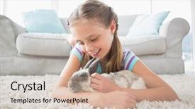  Presentation with living room - Theme consisting of cute girl playing with rabbit background and a soft green colored foreground