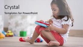  Presentation with toy - Cool new PPT layouts with cute girl playing with toy backdrop and a light gray colored foreground