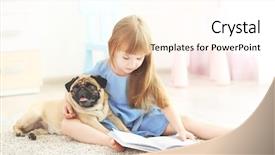  Presentation with girl reading - Theme featuring cute girl reading book background and a sky blue colored foreground