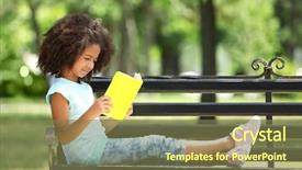  Presentation with girl reading - Presentation theme with cute girl reading book background and a tawny brown colored foreground