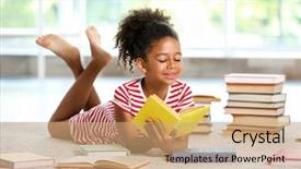  Presentation with girl reading - Amazing slide set having cute girl reading book backdrop and a coral colored foreground