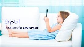  Presentation with child girl reading a book - Presentation theme consisting of cute girl reading e-book background and a sky blue colored foreground