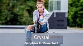  Presentation with pretty girl - Presentation theme with cute-girl-roller-skater-sitting background and a seafoam green colored foreground