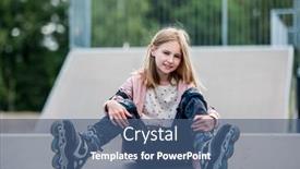  Presentation with pretty girl - Presentation theme having cute-girl-roller-skater-sitting background and a ocean colored foreground