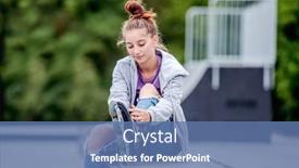  Presentation with pretty girl - Theme having cute-girl-roller-skater-sitting background and a ocean colored foreground