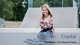  Presentation with pretty girl - Slides consisting of cute-girl-roller-skater-sitting background and a light blue colored foreground