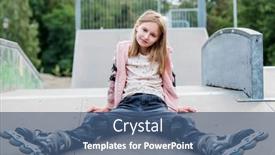  Presentation with pretty girl - Presentation theme featuring cute-girl-roller-skater-sitting background and a ocean colored foreground