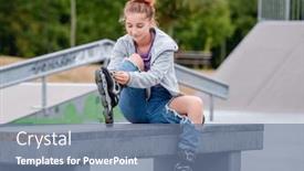  Presentation with pretty girl - Theme having cute-girl-roller-skater-sitting background and a seafoam green colored foreground